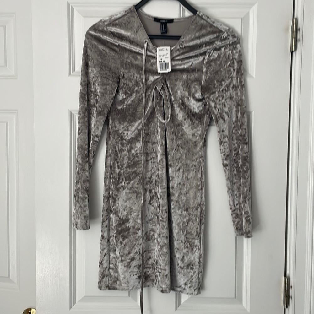 Velvet long sleeve never worn dress with criss cross tie front